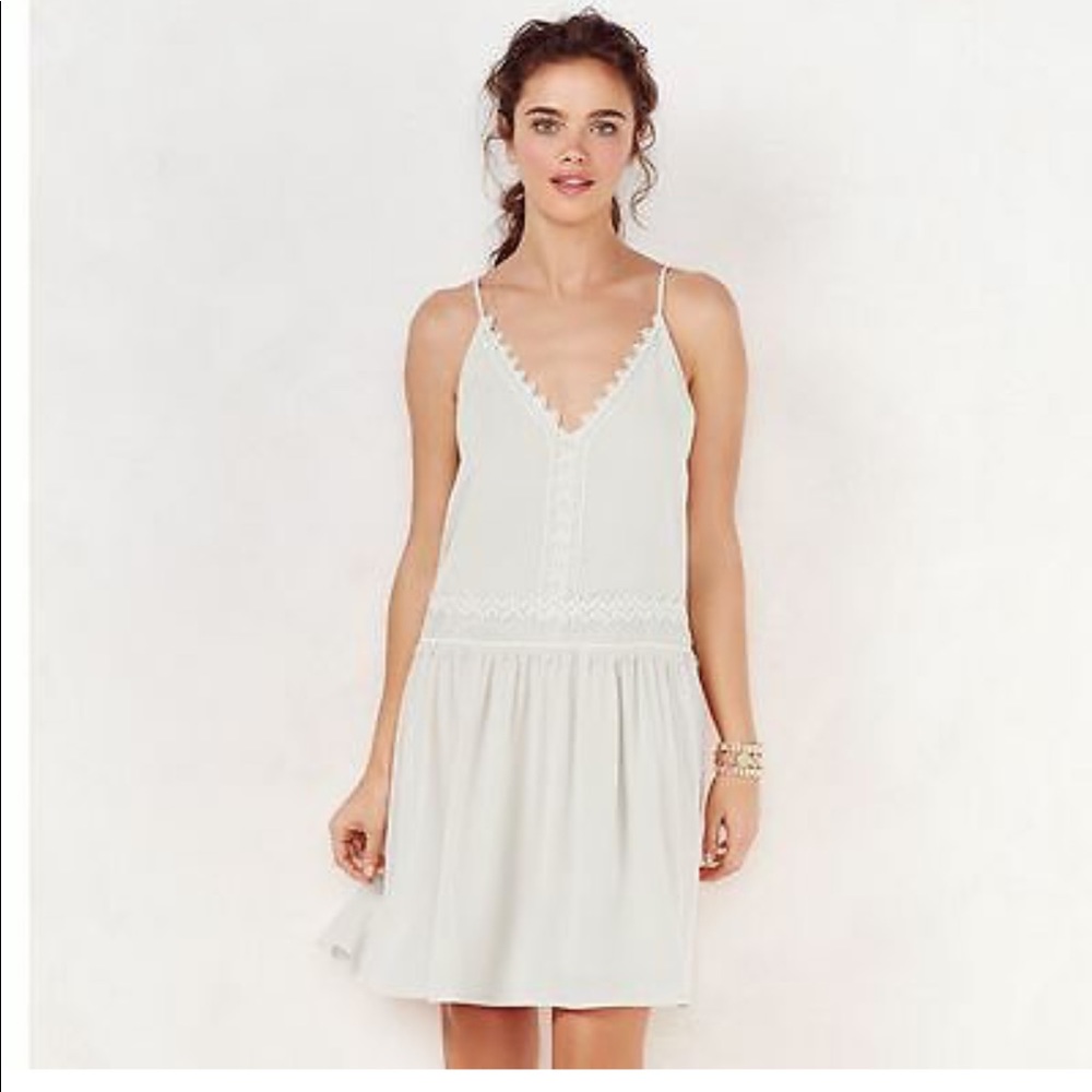 Lauren Conrad Drop Waist White Lace Trim dress Xs